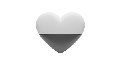 Minimalist heart shape with white and gray halves