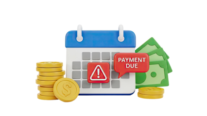 Payment Due Alert with Calendar, Coins, and Cash