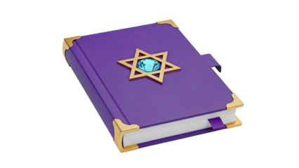 Purple grimoire with Star of David and gem