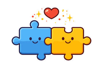 Love connection illustration, two puzzle pieces with heart and unity