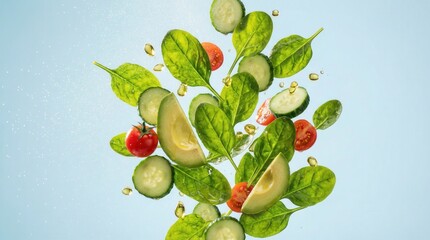 Fresh Green Vegetable Salad Ingredients Levitation Concept