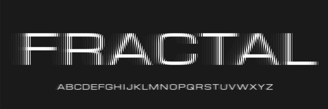 Alphabet with ribbed glass effect. Geometric typography set with bold capital letters distorted by vertical ribbing. Creative sans serif font with distortion through glass. Vector illustration