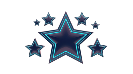 Five Dark Blue Stars with Neon Blue Edges on White Background
