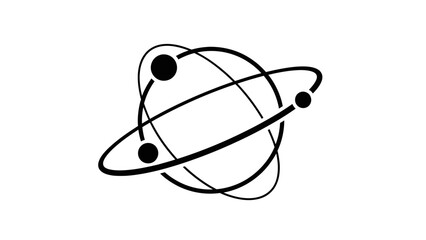 Stylized atom symbol with electrons orbiting a nucleus representing science and technology
