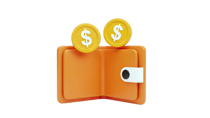 Orange Wallet with Dollar Coins