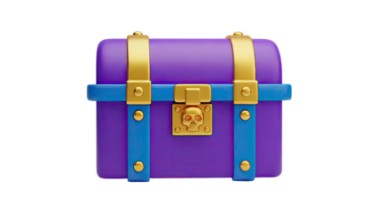 Purple Treasure Chest with Gold and Blue Accents and Skull Lock