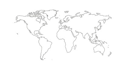 Outline world map illustration on white background for design element.