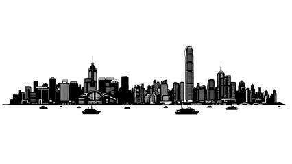 Hong Kong city skyline silhouette illustration on a white background.