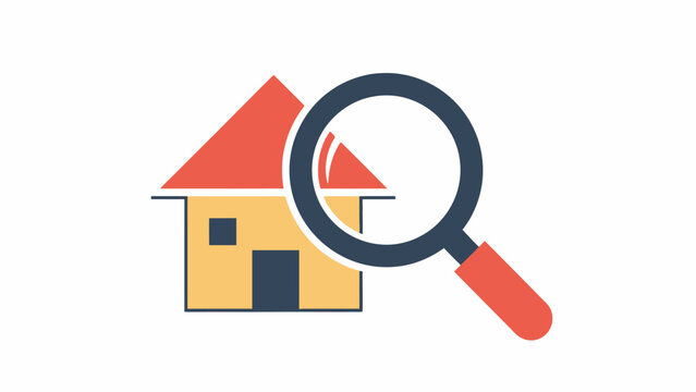 Magnifying Glass Examining House Icon Illustration.