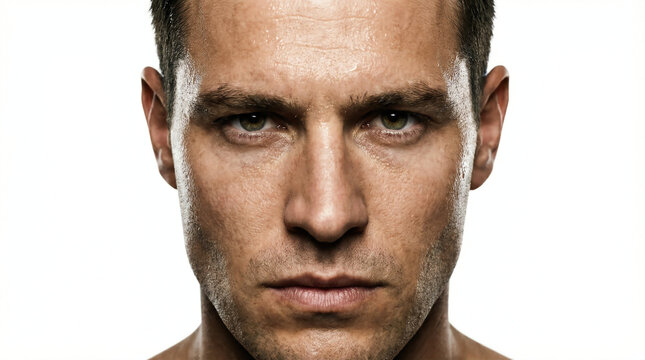 Close-up portrait of a determined man with a stern look