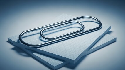 Large Silver Paperclip on Stack of White Paper Sheets.
