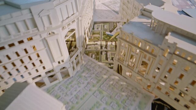Architectural model showcasing zoning overview at city planning project closeup.
