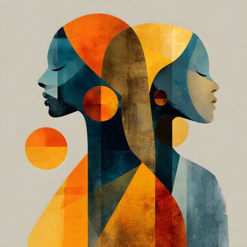 BIPOC Brown Orange Blue Abstract Illustration Woman Indigenous People Of Colour Generative AI Tools Technology illustration