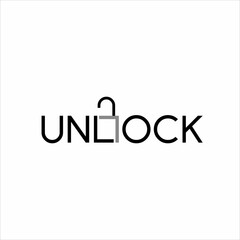 Design the word "Unlock" with a padlock symbol on the letter L.