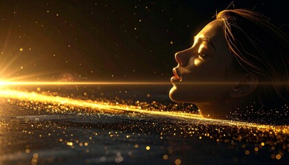 Golden lips with sparkling light effects