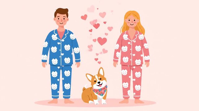 Cute Valentine Day Pajamas for Couples and Pets: Adorable Matching Outfits with Hearts and Dog Theme for Cozy Nights and Romantic Celebrations
