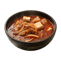 Kimchi Stew with Tofu in Black Bowl on a Transparent Background