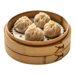 Xiao Long Bao in Bamboo Steamer with Transparent Background