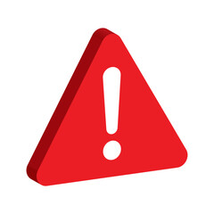 3D Isometric Warning Sign with Exclamation Mark. Red Triangle Danger Symbol. Attention and Alert Icon. Vector Illustration Isolated on White Background.