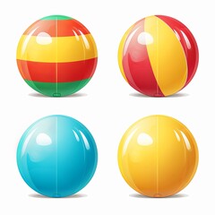 Colorful Beach Balls Collection on a White Background. Summer Fun and Recreation,70s styled.