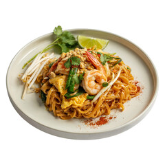 Overhead Shot of Pad Thai with Shrimp on a Transparent Background