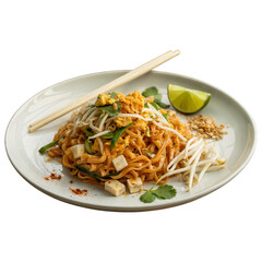Overhead Shot of Pad Thai Dish with Lime on a Transparent Background