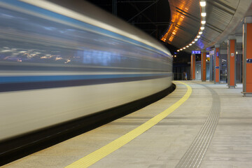 fast moving train at the Krak&oacute;w main station