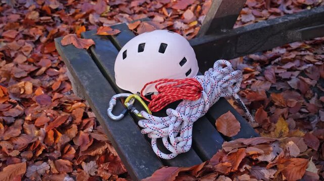 Essential Montain Rock Climbing Gear Safety Helmet Rope and Carabiner