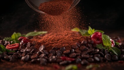 Chocolate Powder Pouring Over Beans