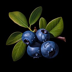 Fresh Blueberries with Green Leaves on a Dark Background, Artistic Presentation