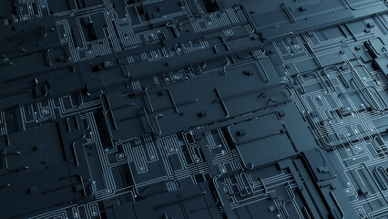 Futuristic Cyberpunk Blue Circuit Grid Data Background. 3d rendering