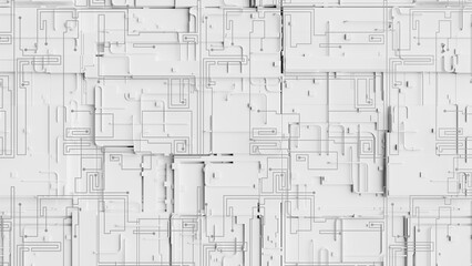 Minimal White Digital Circuit Board Layout Background. 3d rendering