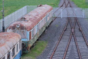 an old, rusting, decommissioned train