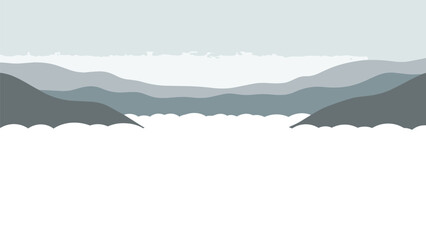 Layers of serene monochrome mountains emerge from a pristine, ethereal cloud sea, an abstract vista of quiet calm and natural majesty unfolding