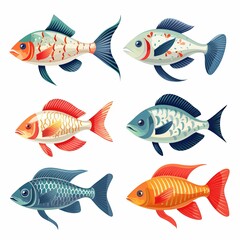 Colorful Fish Collection Vibrant Aquatic Life Illustrations for Creative Projects and Design