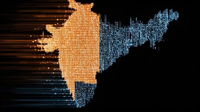India's Digital Transformation: A visual representation of India's map, segmented in two tones to illustrate the digital and technological shifts, showcasing innovation and growth.