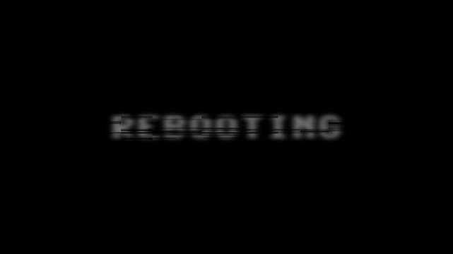 Rebooting text glitch digital system error screen suitable for illustrating system startup, software issues, or digital transitions.