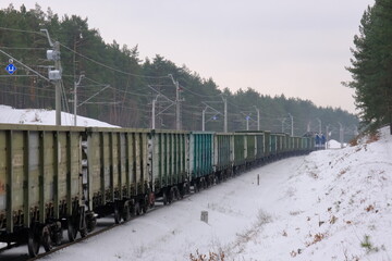 heavy freight train in winter