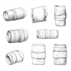 Collection of Bandage Rolls in Various Shapes and Sizes for Medical or First Aid Purposes