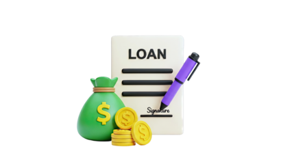 Loan Agreement with Money Bag and Pen