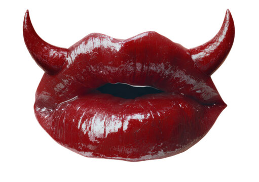 A bold set of red lips with playful devil horns accentuating the look.