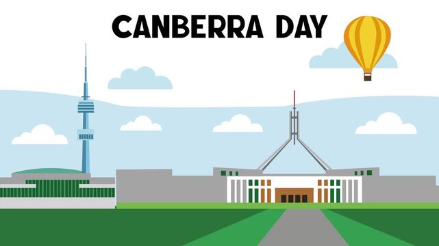 Animated Canberra Day City Landmark Illustration Icon