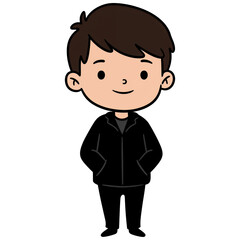 Obraz premium Cartoon Young Man in Black Outfit