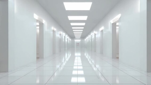Minimalist Corridor: An immaculate, linear corridor of a building that creates a sense of depth and symmetry. Its clean lines and soft lighting foster a serene, architectural aesthetic.