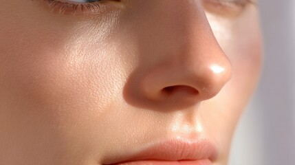 Fototapeta premium Close-Up of a Smooth Skin and Natural Beauty with Soft Lighting and Neutral Tones, Highlighting Facial Features and Texture