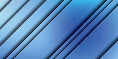 Obraz premium Modern blue abstract background with dynamic diagonal layered stripes and gradient shadows.