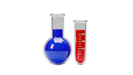 Laboratory Glassware with Blue and Red Liquids