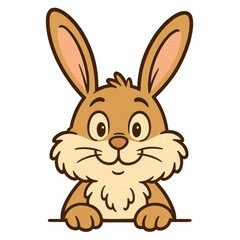 Obraz premium Cute cartoon rabbit peeking: A charming illustration depicts a friendly rabbit, rendered in a cheerful, cartoon style, looking directly at the viewer with an inviting smile.