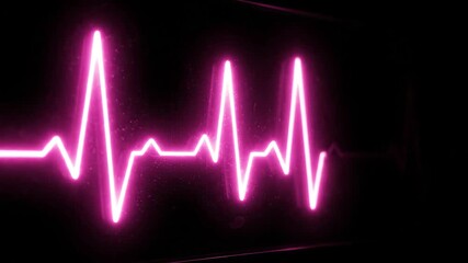 Vibrant pink neon glowing heartbeat line pulsating rhythmically across a dark black screen symbolizing life health medical technology and digital vital signs in a futuristic and abstract display perf. - Powered by Adobe