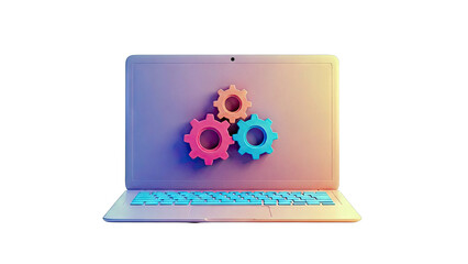 Laptop with Pink and Blue Gears on Screen
